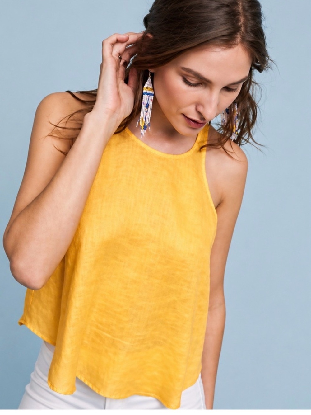 Anthropologie MAEVE Canary Yellow Summer Tank 100% Linen - Picture 1 of 6